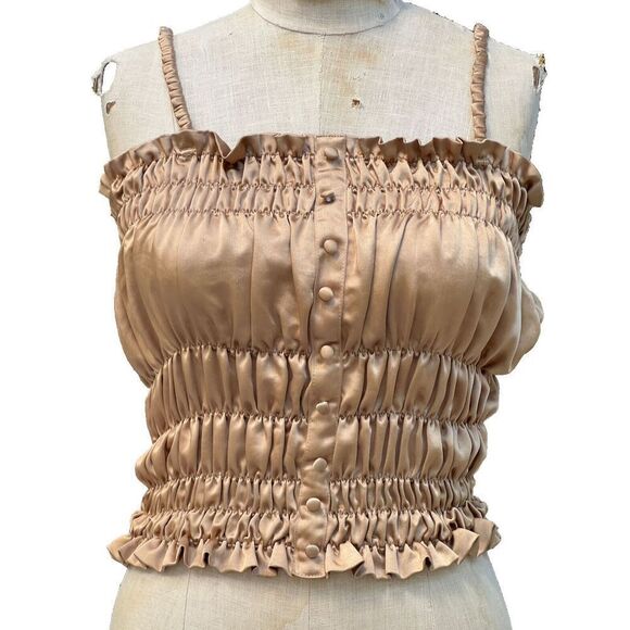Line and Dot Satin Peplum Cami Top Blouse Sz M - Picture 1 of 8